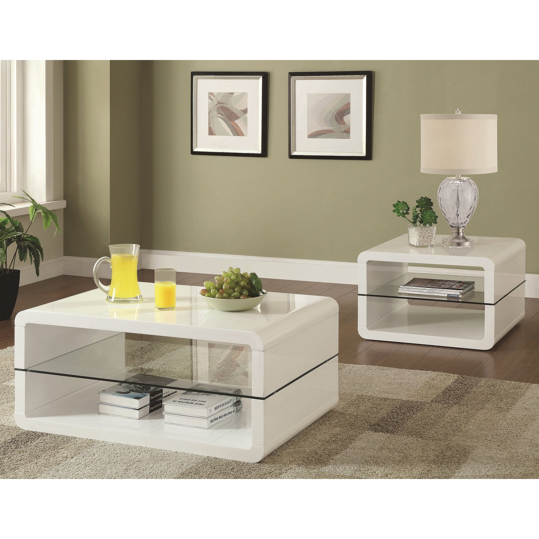 Modern Cube Design Living Room Accent Table Collection With Glass Shelf