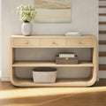 Modern Curved Console Table Sofa Table With 3 Drawers Entryway Table Natural Hallway Table With 2 Open Shelves