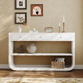 Modern Curved Console Table Sofa Table With 3 Drawers White Entryway Table Hallway Table With 2 Open Shelves