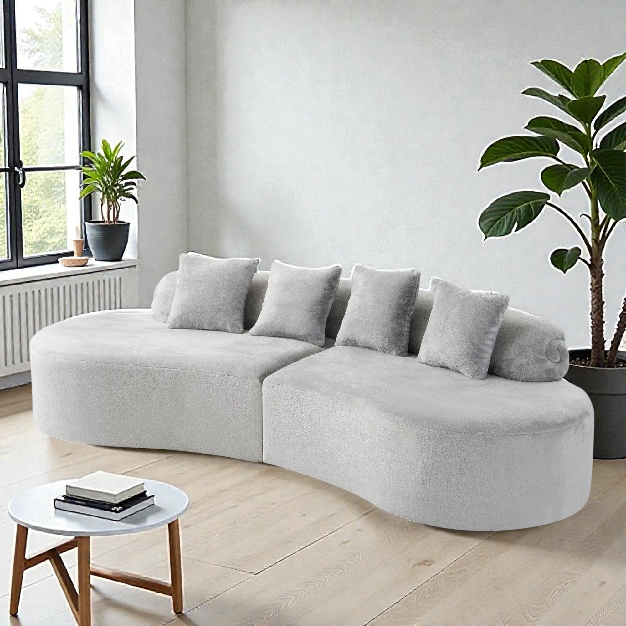 Modern Curved Flannelette Sofa Simple Multi Seater Couch With Pillows For Living Room Lounge Space