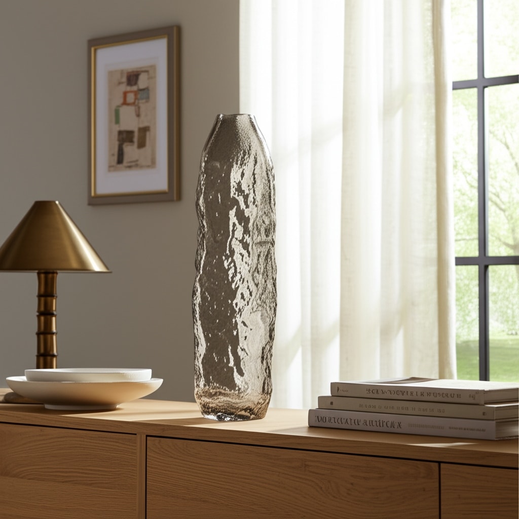 Modern Cylinder Textured Glass Vase Clear Frost