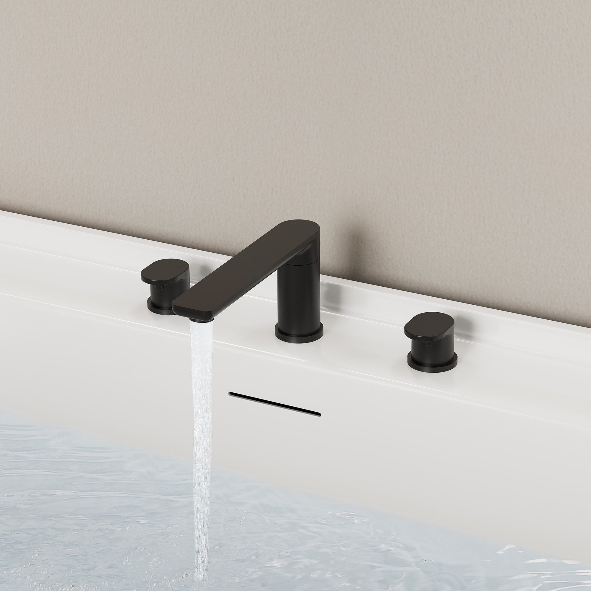 Modern Deck Mount 2 Handle 360 Rotatable Bathtub Faucet Widespread 3 Hole Tub Filler