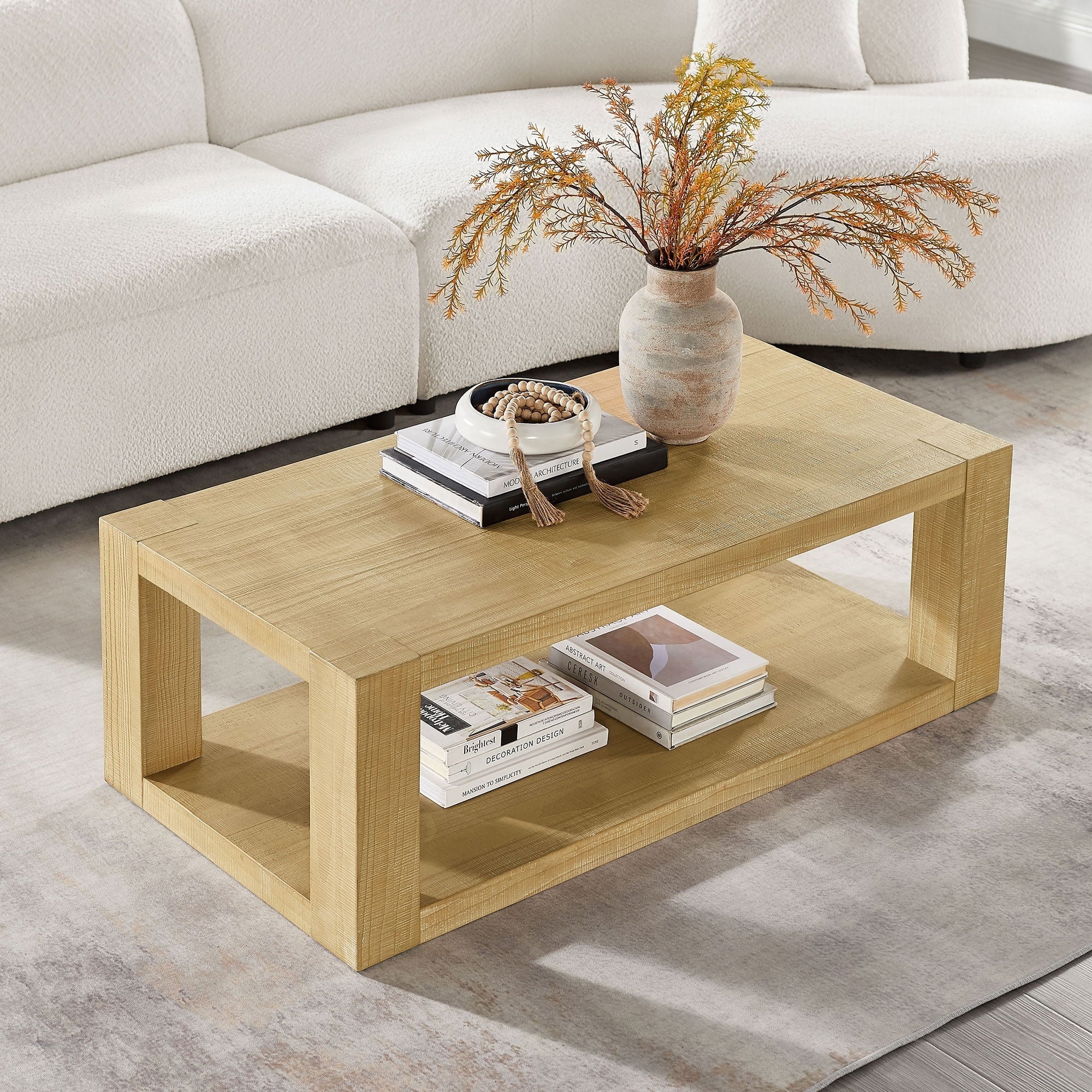 Modern Design 48 Inch Rectangular Coffee Table 2 Tier Mdf Rectangle Coffee Table For Living Room Office