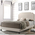 Modern Design Beige Upholstered Bed With Nailhead Trim