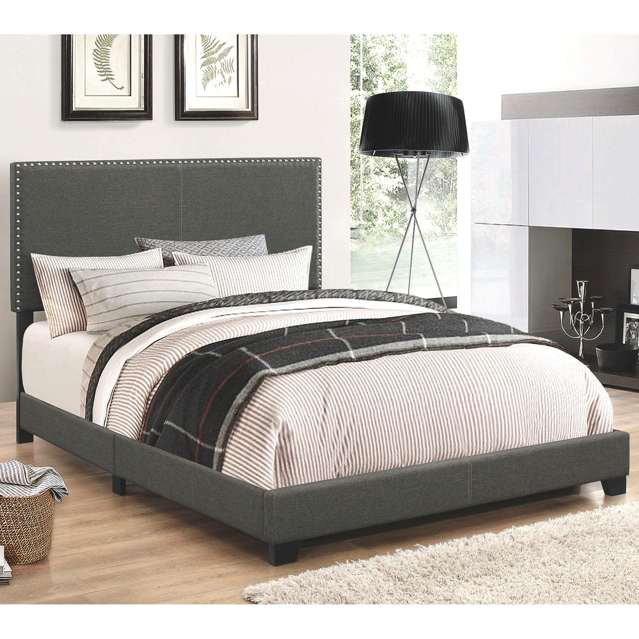 Copper Grove Maracay Charcoal Upholstered Bed With Nailhead Trim
