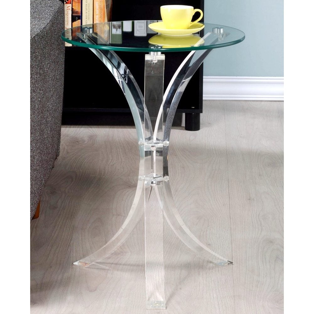 Silver Orchid Berangere Modern Design Curved Base Accent Table With Glass Top