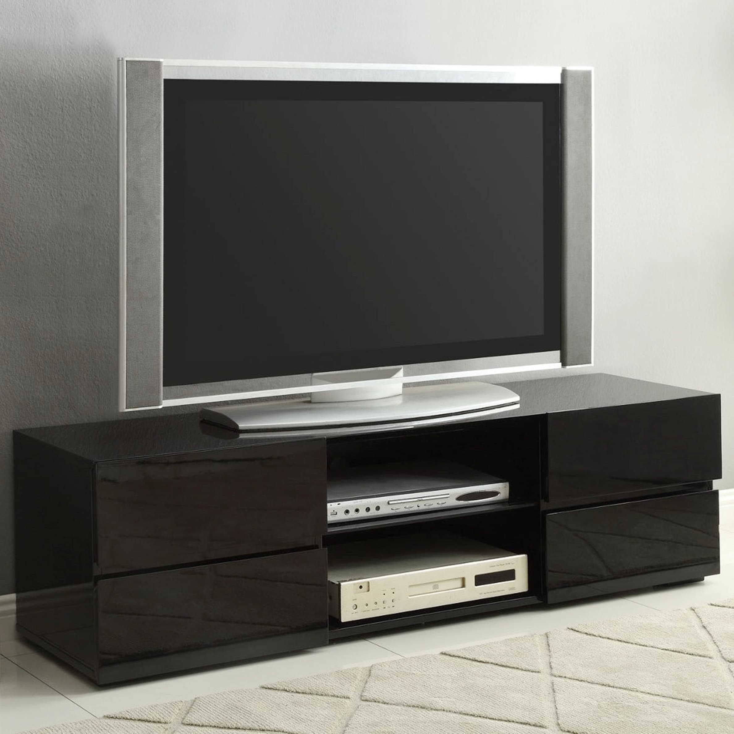 Modern Design Glossy Black Entertainment Center Tv Console With Drawers