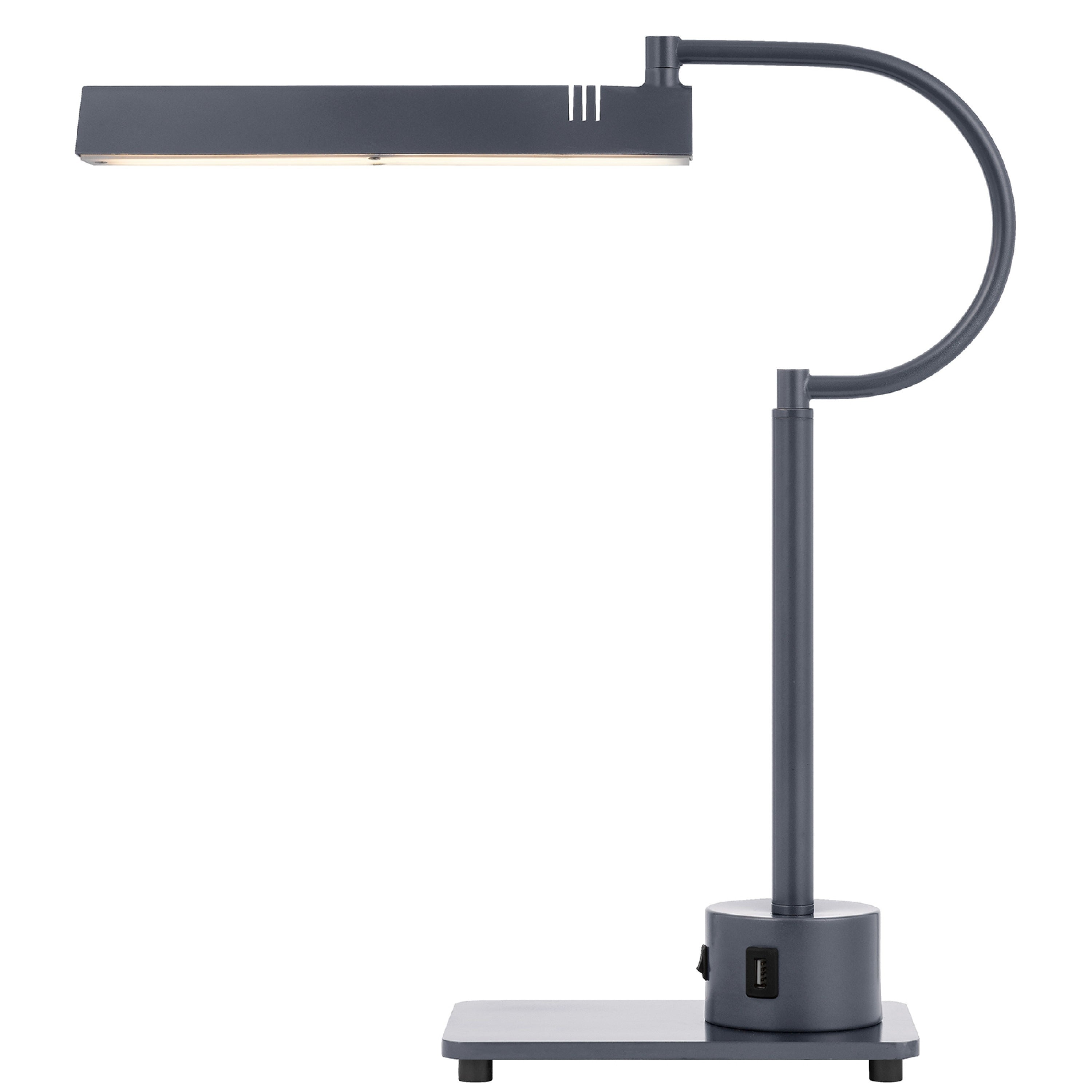 Modern Desk Lamp With Led Light And 2 Usb Ports 18 Inch Iron Gray Finish