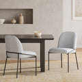 Modern Dining Chair With Soft Grey Linen Textured Polyester Fabric Bronze Color Iron Frame Set Of 2