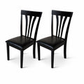 Modern Dining Chairs Set Of 2 Black Finish With Black Pu Leather Upholstered Seats Solid Rubberwood