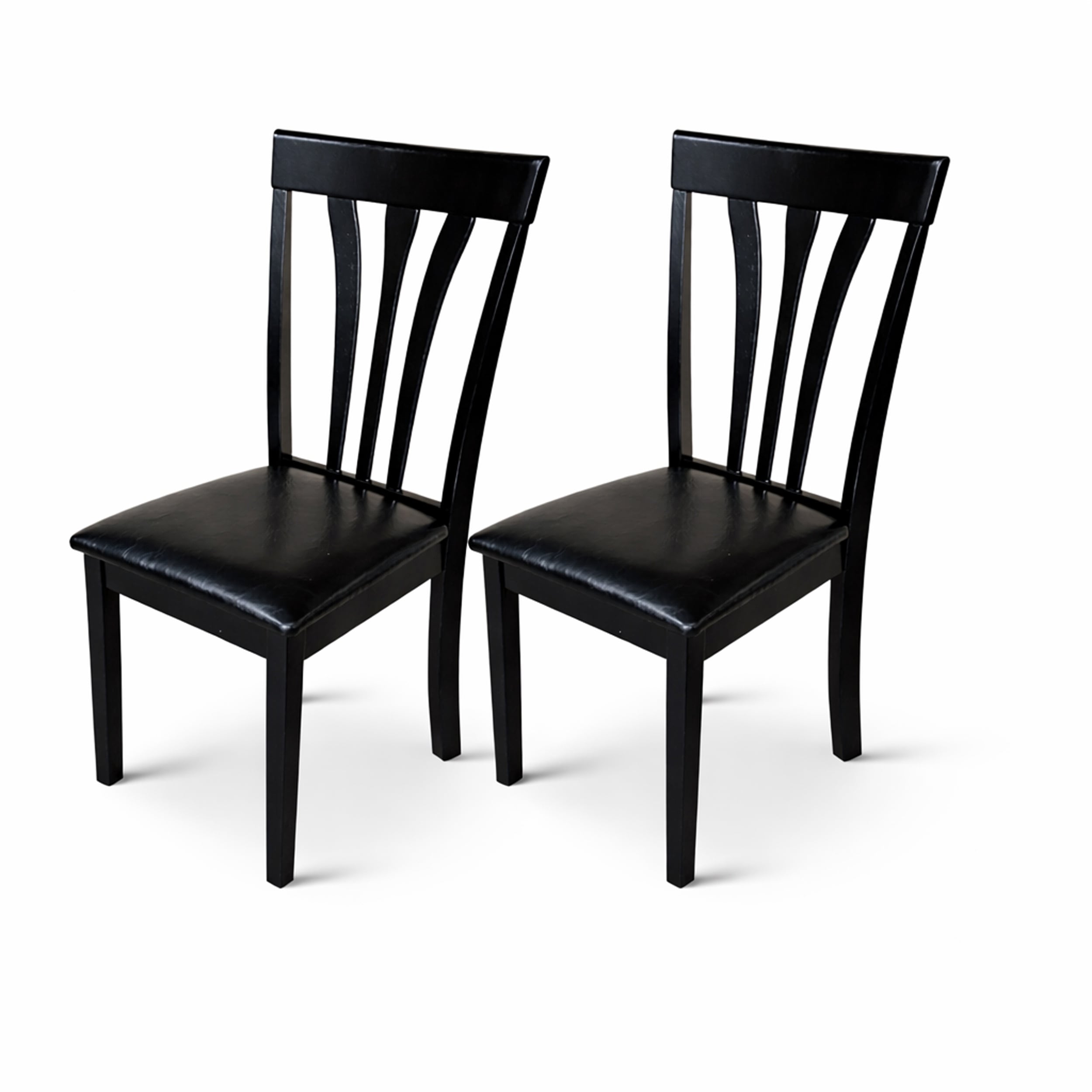Modern Dining Chairs Set Of 2 Black Finish With Black Pu Leather Upholstered Seats Solid Rubberwood