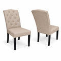 Modern Dining Chairs Set Of 2 Black Finish With Sand Beige Polyester Upholstered Seats Solid Rubberwood