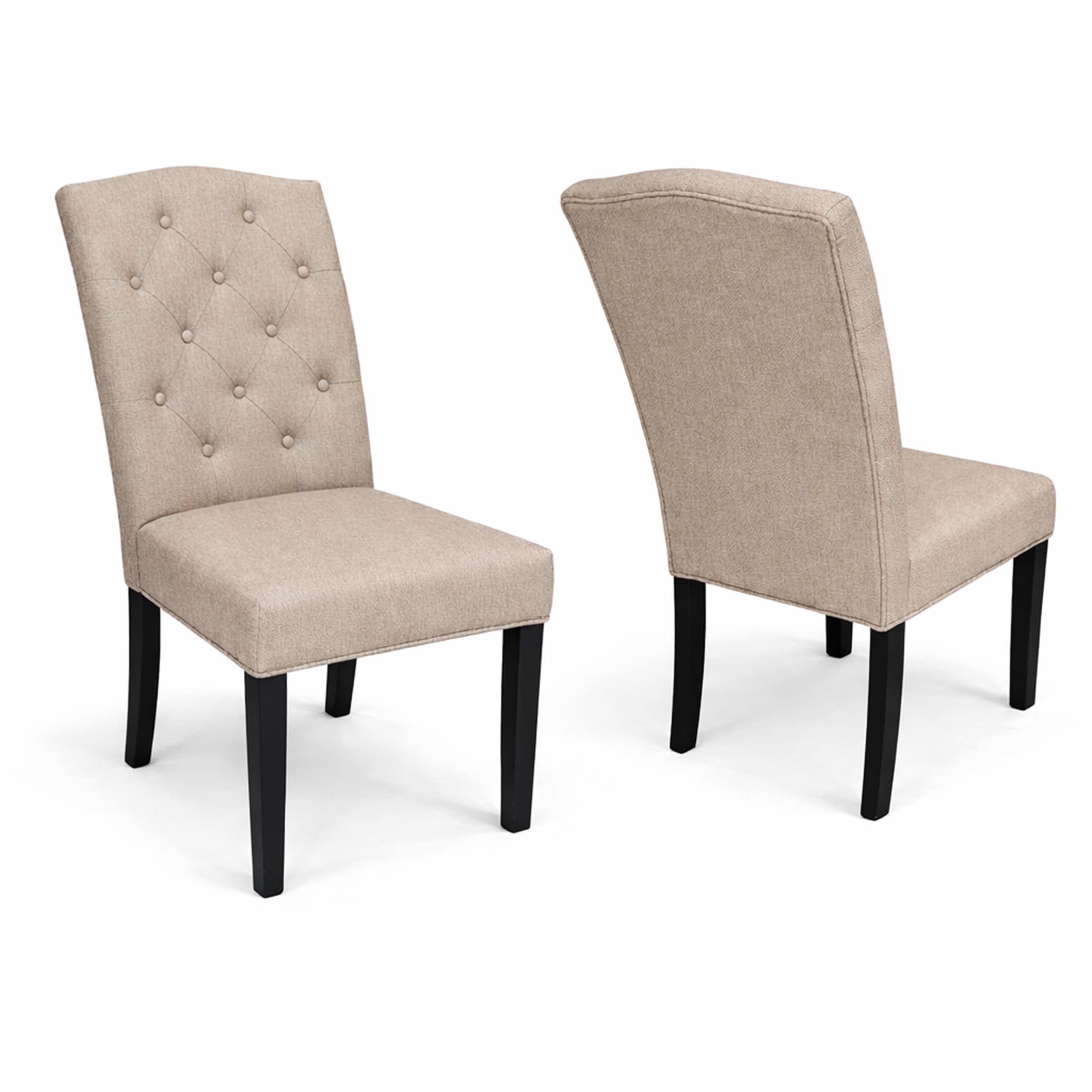 Modern Dining Chairs Set Of 2 Black Finish With Sand Beige Polyester Upholstered Seats Solid Rubberwood