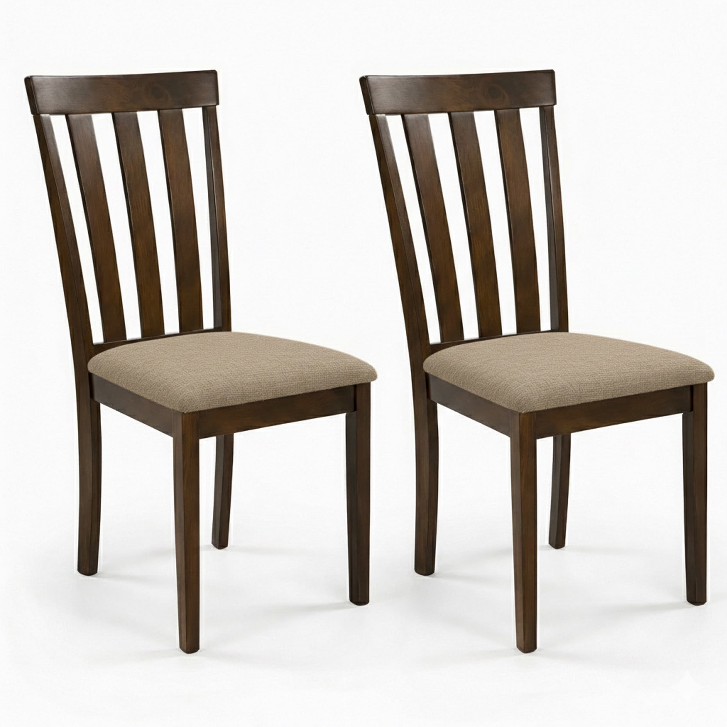 Modern Dining Chairs Set Of 2 Dirty Oak Finish With Dark Beige Polyester Upholstered Seats Solid Rubberwood