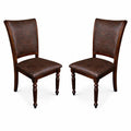 Modern Dining Chairs Set Of 2 Expresso Finish With Dark Brown Pu Leather Upholstered Seats Solid Rubberwood