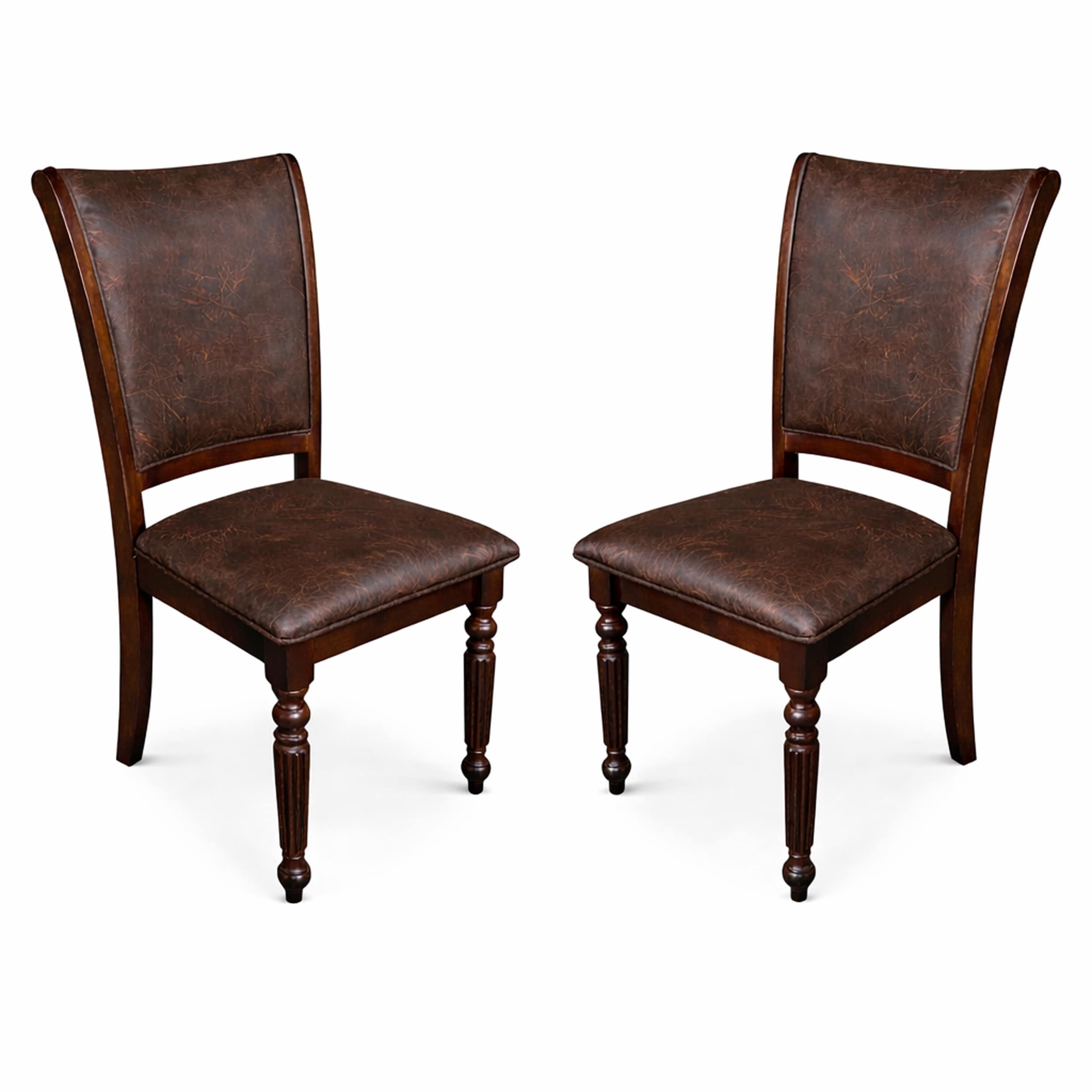 Modern Dining Chairs Set Of 2 Expresso Finish With Dark Brown Pu Leather Upholstered Seats Solid Rubberwood