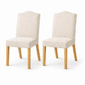Modern Dining Chairs Set Of 2 Natural Finish With Light Beige Polyester Upholstered Seats Solid Rubberwood