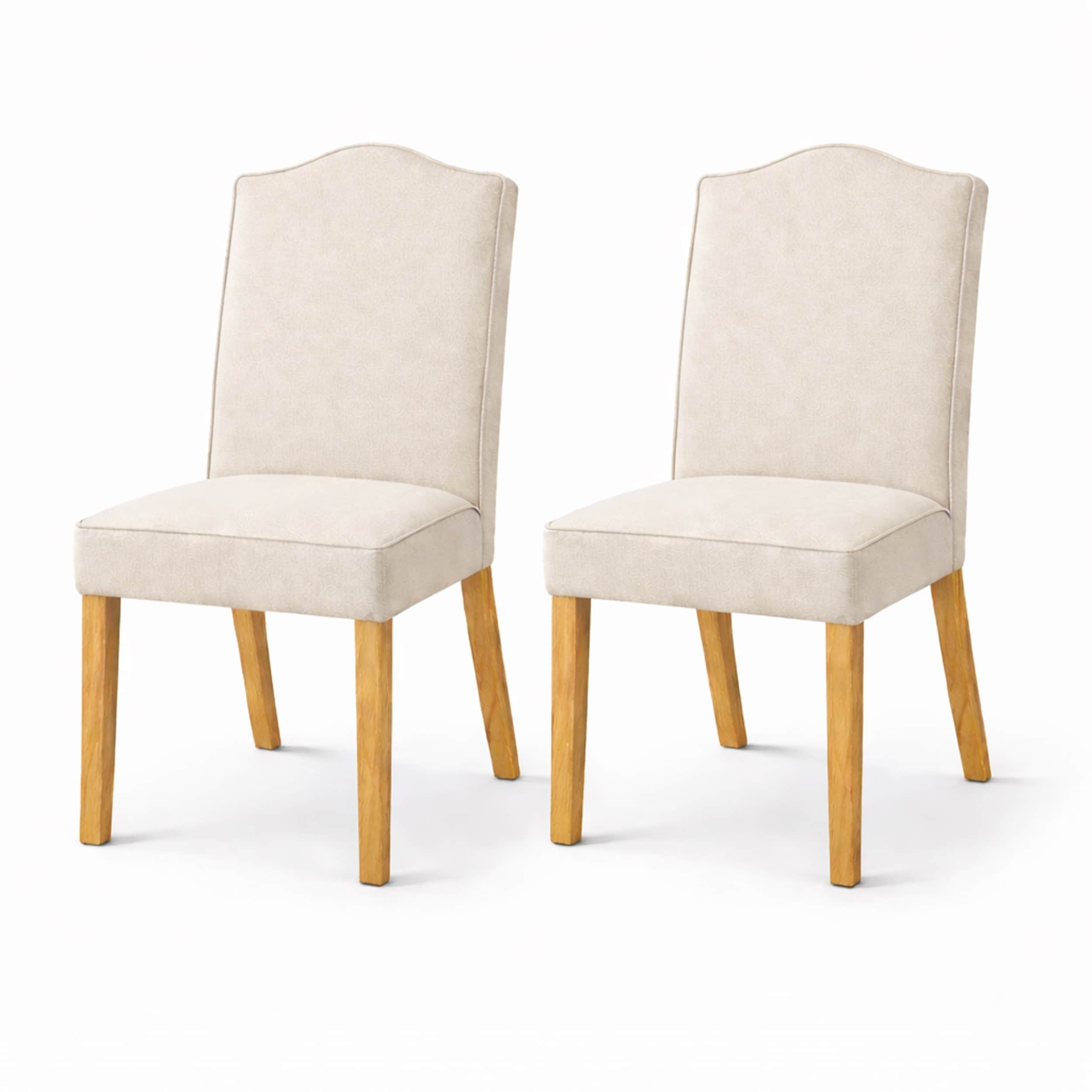 Modern Dining Chairs Set Of 2 Natural Finish With Light Beige Polyester Upholstered Seats Solid Rubberwood