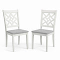 Modern Dining Chairs Set Of 2 White Finish With Grey Polyester Upholstered Seats Solid Rubberwood