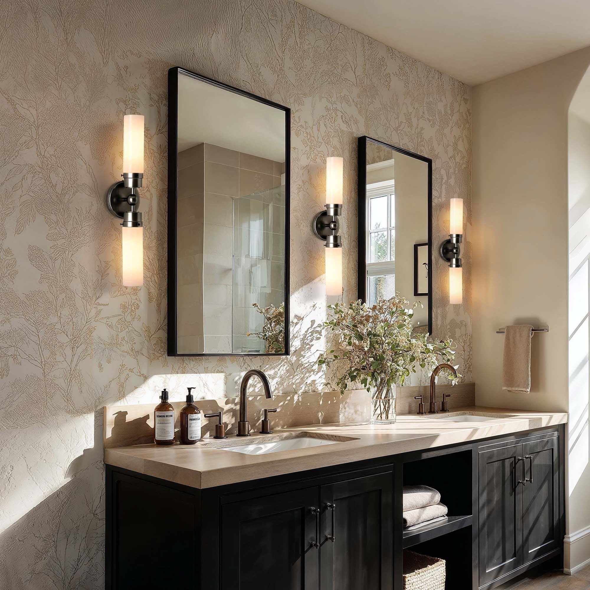 Howard Double Wall Sconce Metal Glass Matte Black Ivory White 2 Light Sconce For Living Room Or Bathroom In Modern Style