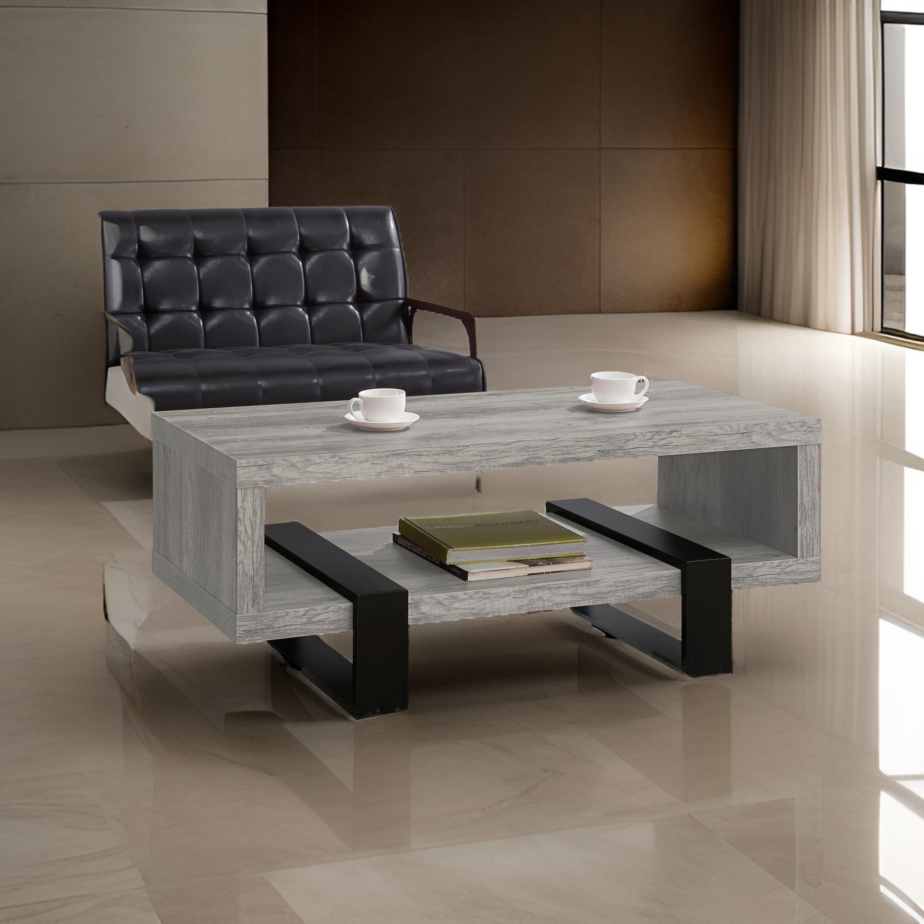 Modern Driftwood Open Shelf Coffee Table Gray And Brown