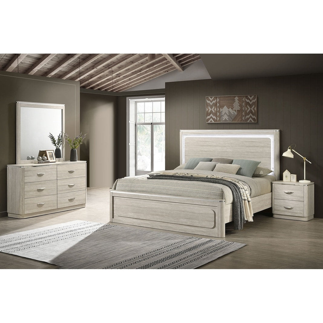 Modern Dusty Gray Finish Bedroom Set With Touch Sensor Led Headboard