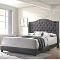 Modern Elegant Demi Wing Design Button Tufted Grey Upholstered Bed