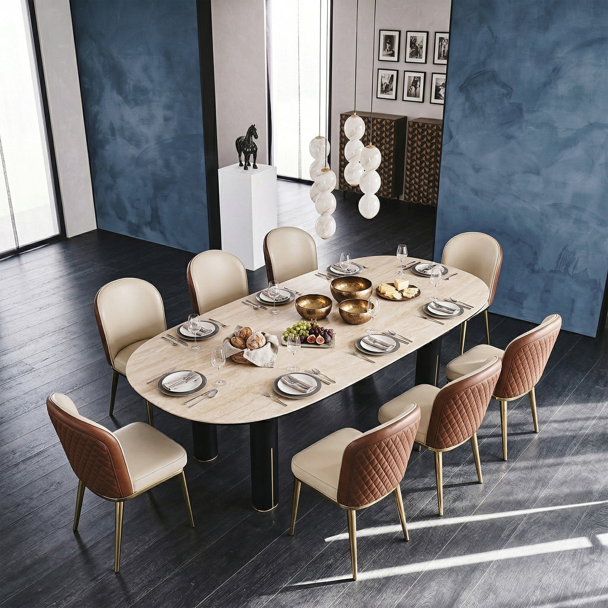Modern Elegant Oval Sintered Stone Dining Table With Natural Texture And Solid Wood Legs 71 79