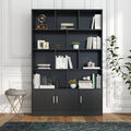 Modern Engineered Wood Cube Bookshelf With 10 Open Cubes 3 Door Cabinet 4 Tier Storage Organizer Black By Gdfstudio