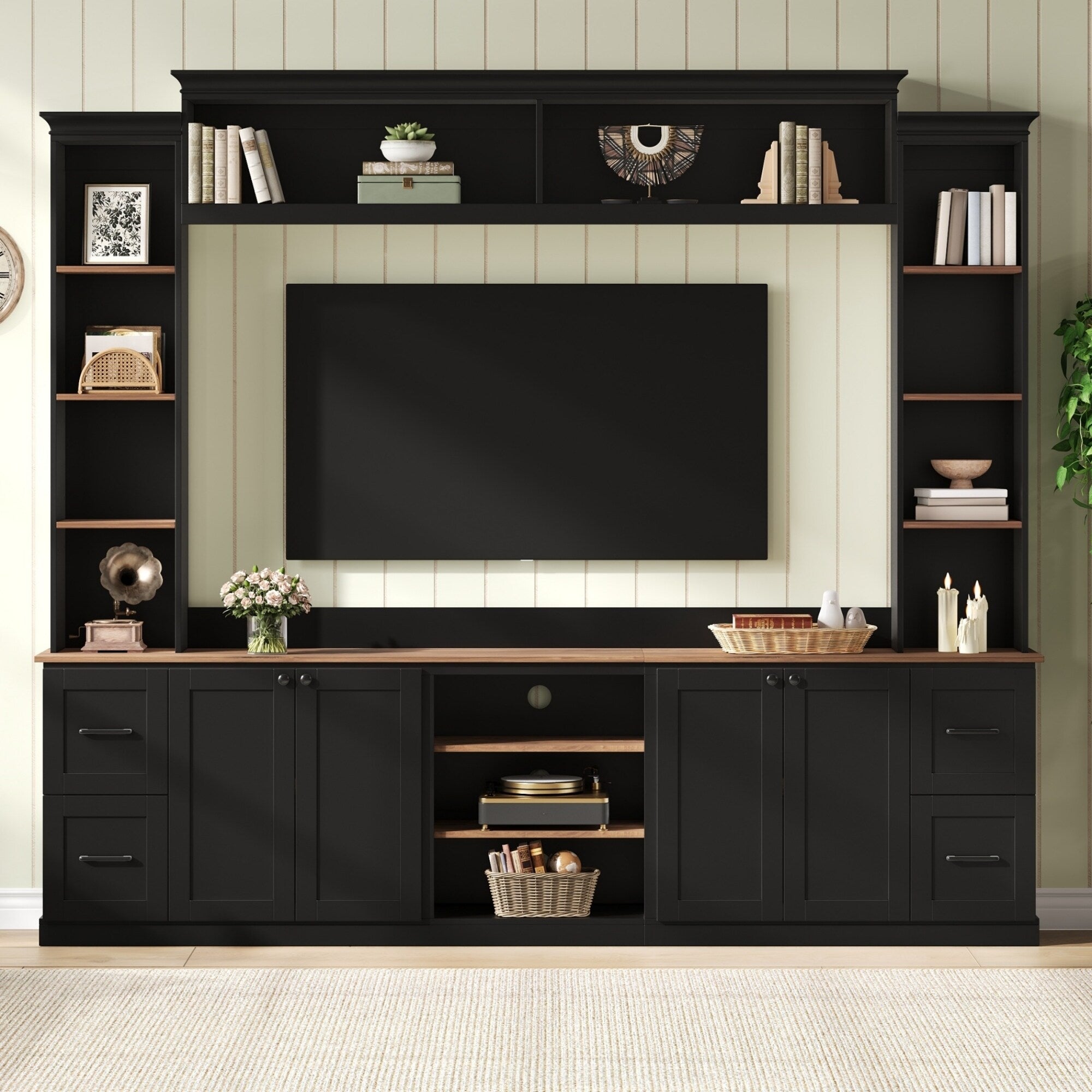 Modern Entertainment Center Wall Unit With Bookshelf For Tvs Up To 70 Farmhouse Media Console Tv Stand With Adjustable Shelves