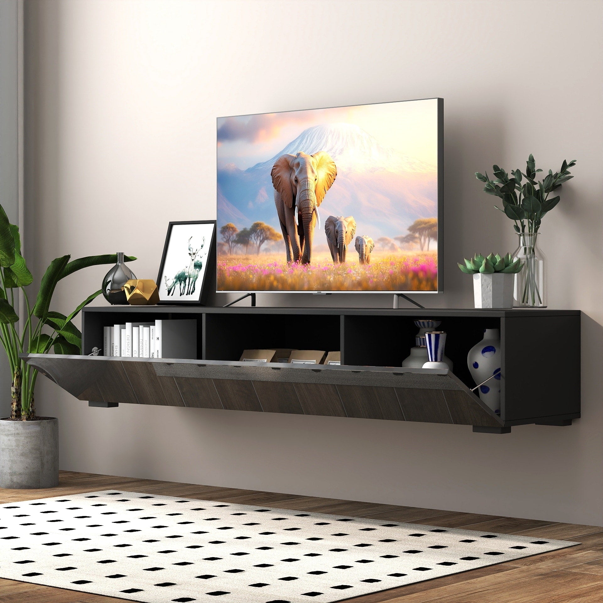 Modern Entertainment Center With Storage Media Console For Living Room