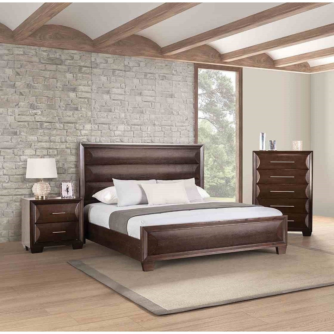 Modern Espresso Finish Wooden Bedroom Furniture Set 3 Piece