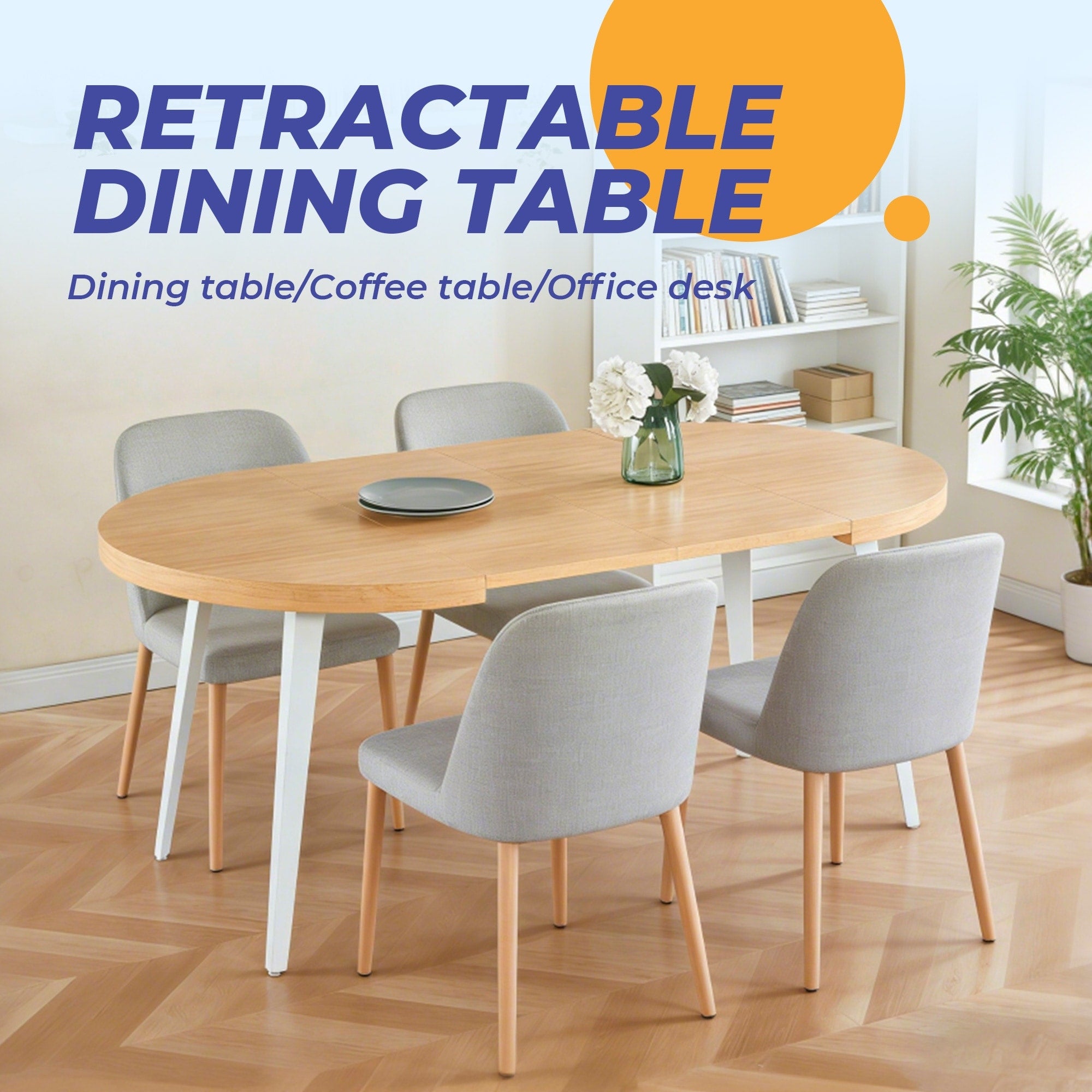 Modern Extensible Oval Dining Table 4 6 Person Kitchen Table With Mdf Top Metal Legs For Dining Room Living Room