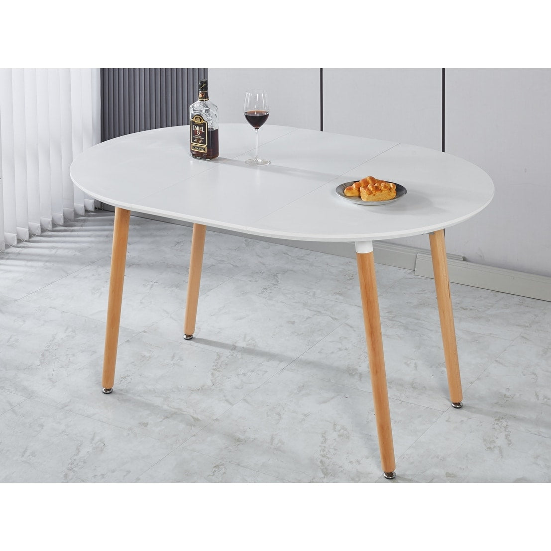 Modern Extensible Oval Dining Table Kitchen Table With Mdf Top Metal Legs Multi Functional Office Dining Table
