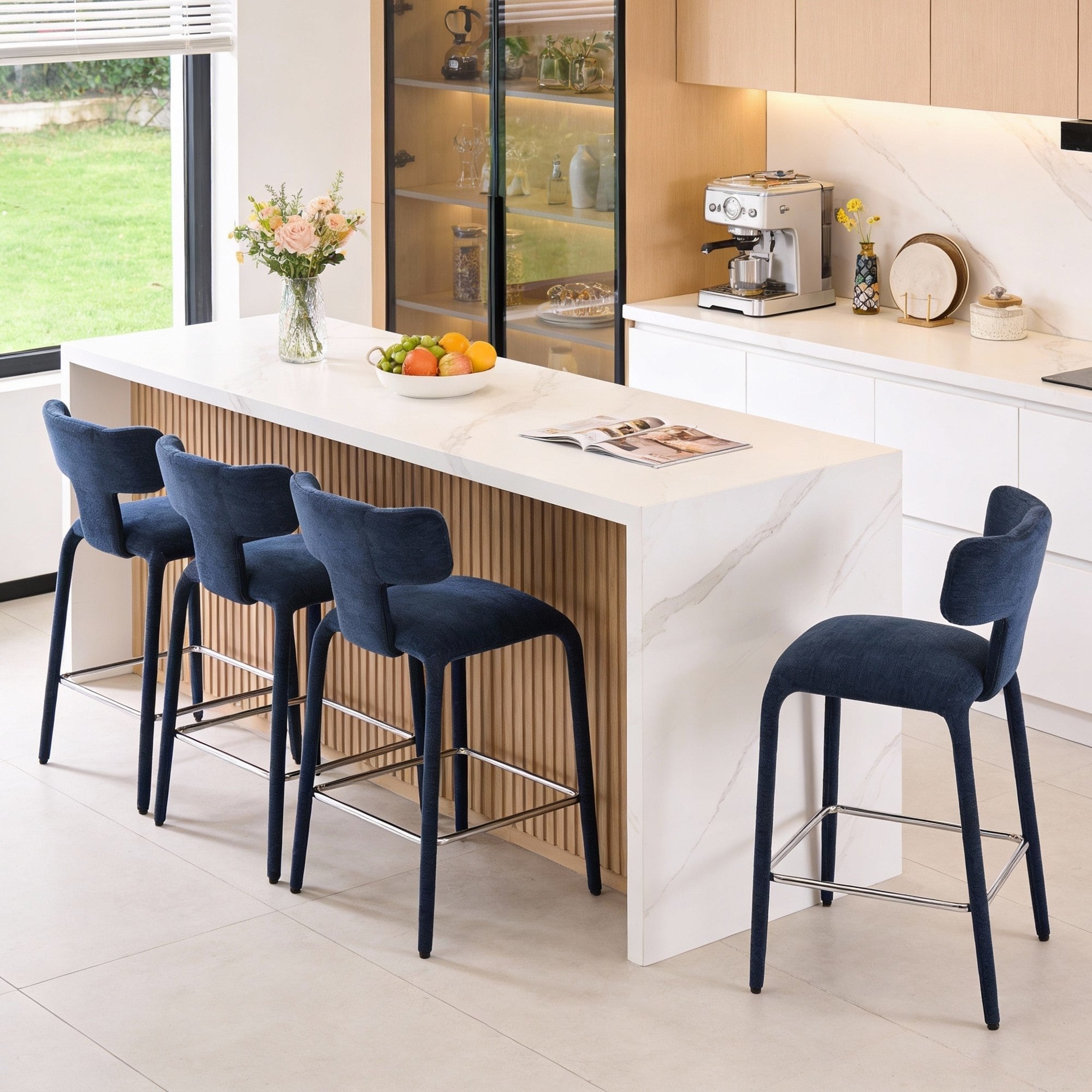 Modern Fabric Bar Stools Set Of 2 Sturdy 26 Counter Height Stools With Metal Frame