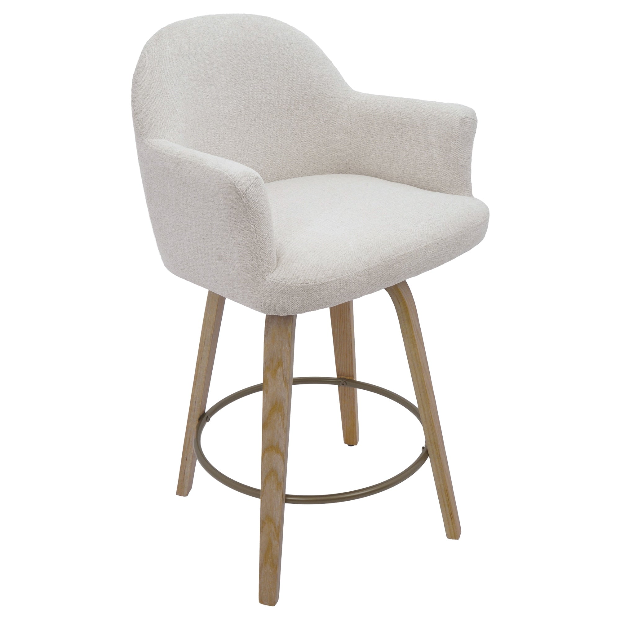 Modern Fabric And Solid Wood 26 Counter Stool With Swivel Set Of 2