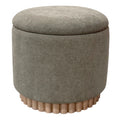 Modern Fabric And Solid Wood Round Storage Ottoman