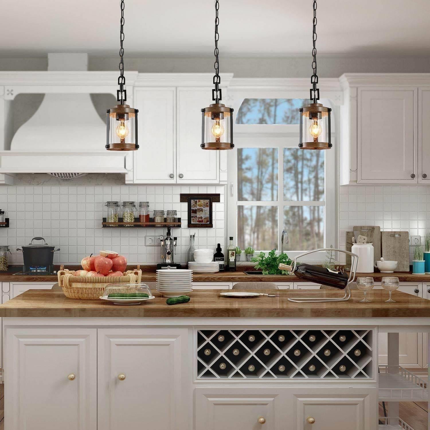 Rustic Hanging Ceiling Pendants Lighting For Kitchen Island Faux Wood W 6 X H 14.5