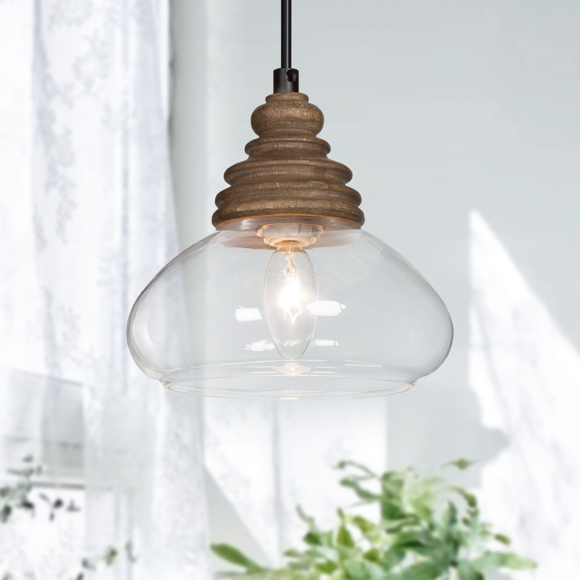 1 Light Pumpkin Shape Pendant Lamp With Glass Shade W7.5 Xh7.5