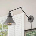 Modern Contemporary 2 Light Armed Swing Sconce With Black Metal Shade