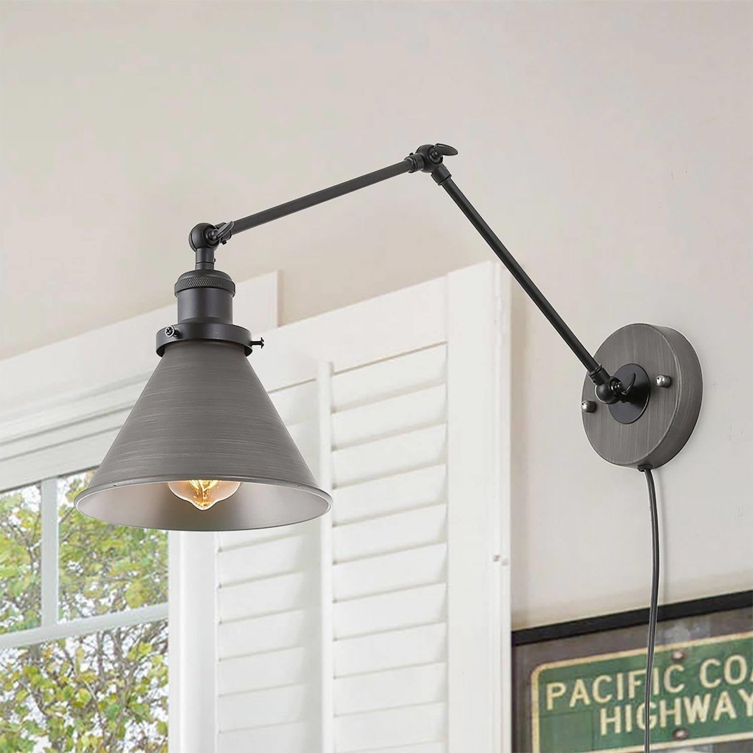 Modern Contemporary 2 Light Armed Swing Sconce With Black Metal Shade