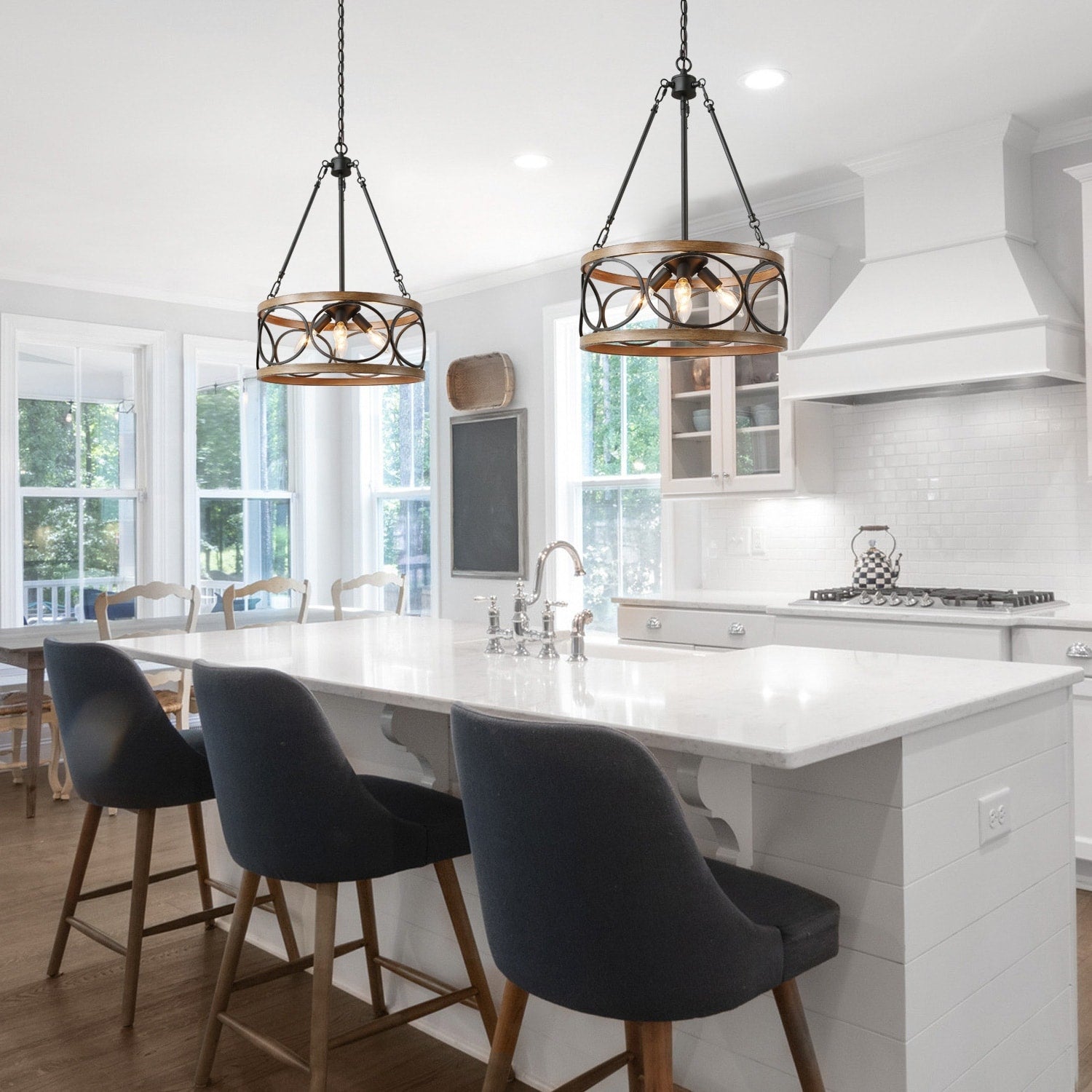 Farmhouse Chandelier Lighting With Disttressed Finish N A
