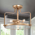 3 Light Semi Flush Mount Drum Glass Shade Chandelier