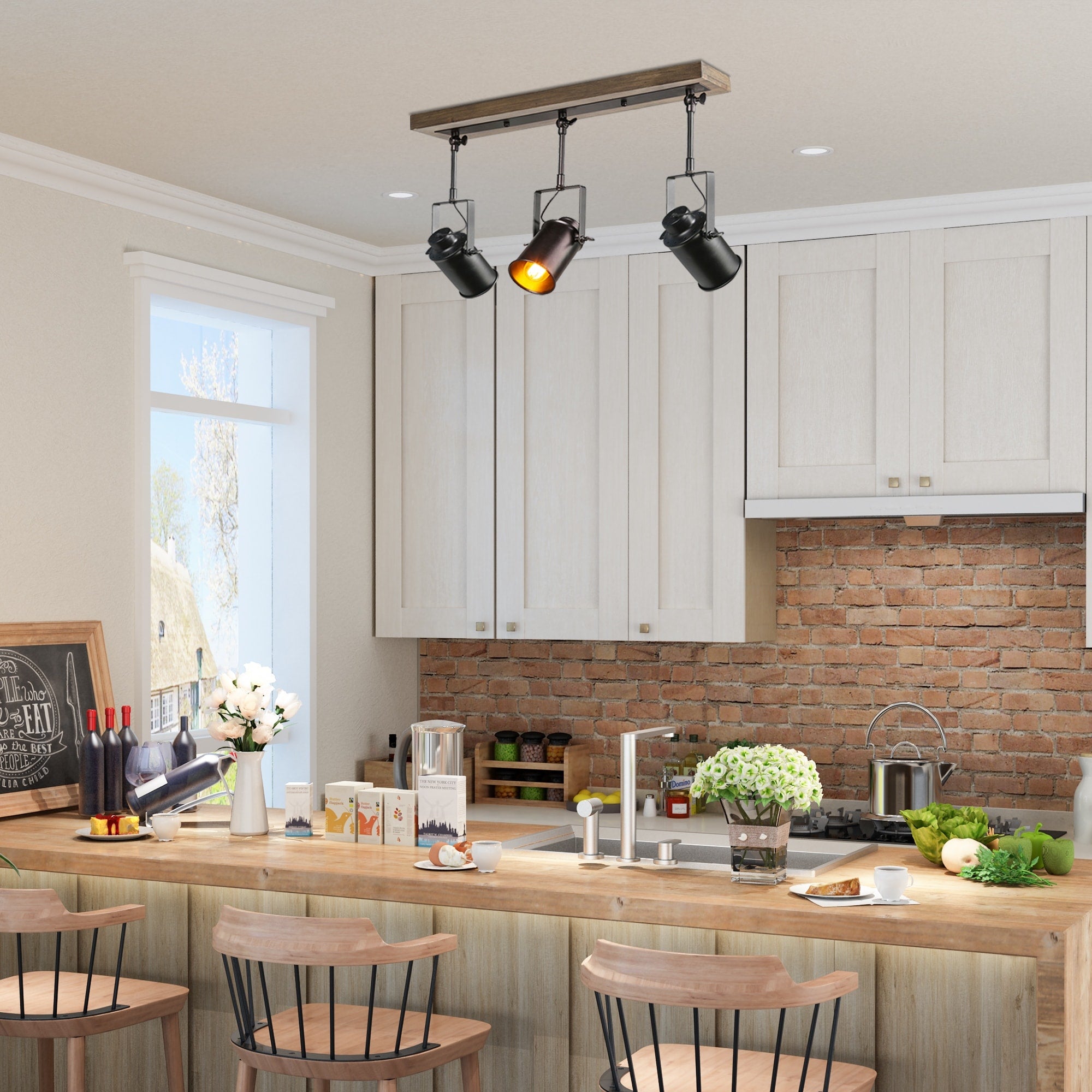 Industrial 3 Lights Track Pendant Adjustable Head Spot Lighting For Kitchen Island L 26.5 X W 4.75 X H 13.5