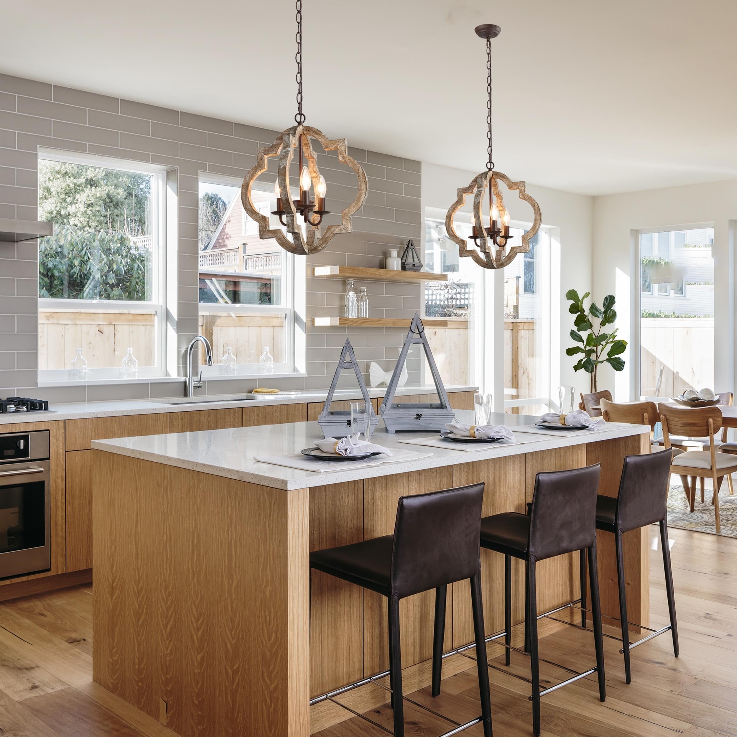 3 Lights Chandelier With Latern Farmhouse Pendant For Dining Room