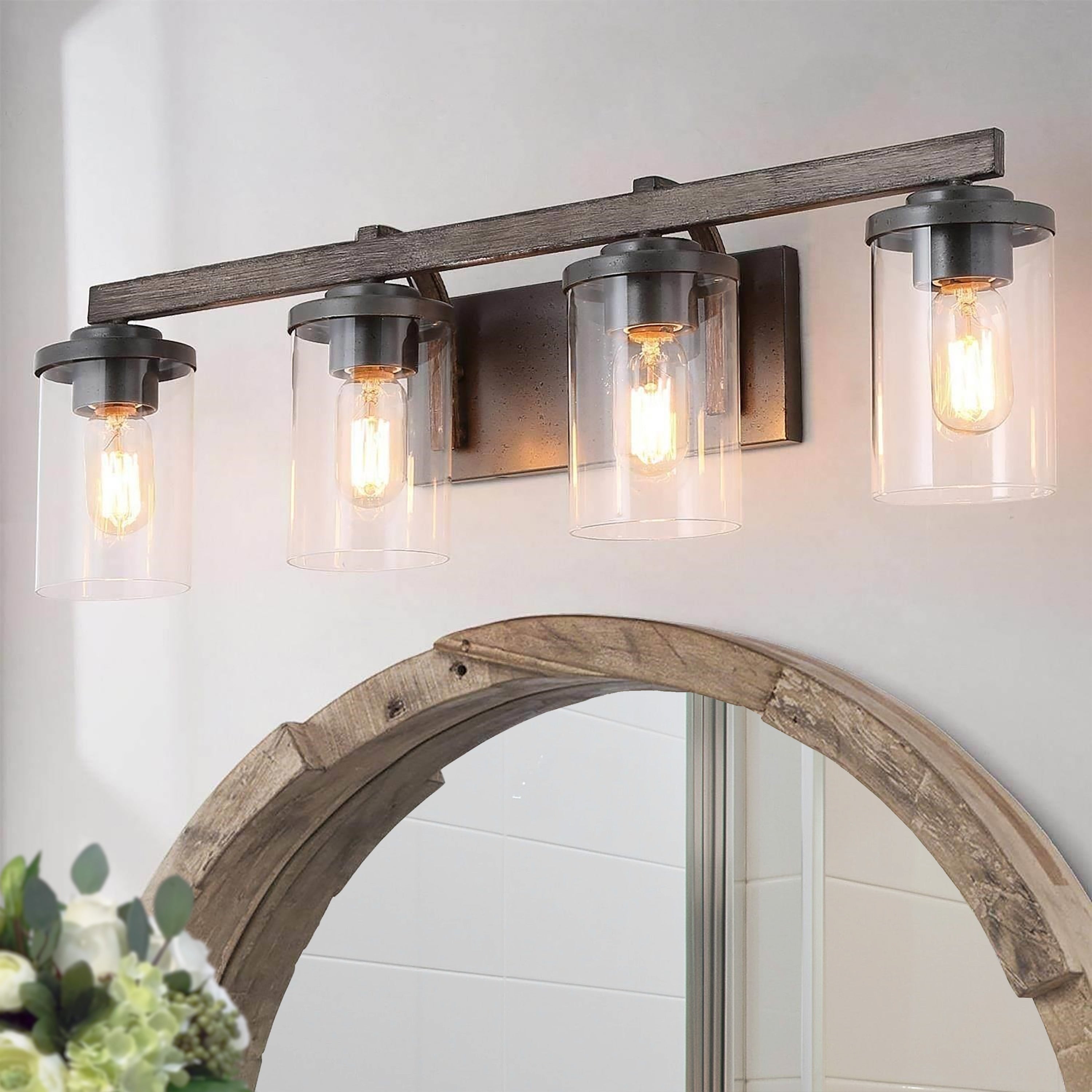 Lnc 3 Light Faux Wood Finish Bathroom Vanity Light Wall Sconces
