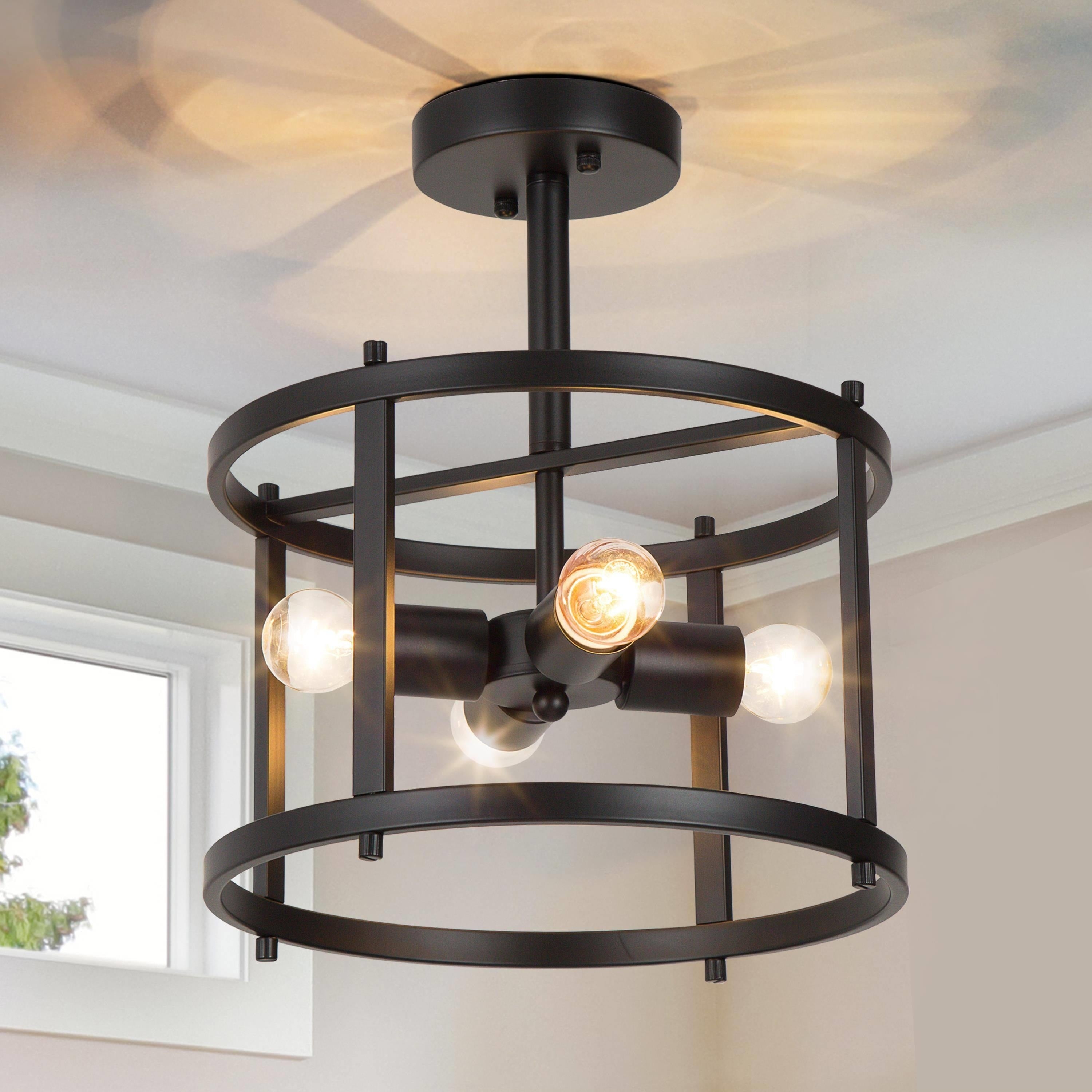 Modern 4 Light Semi Flush Mount Drum Ceiling Lighting Fixture W11.8 Xh14