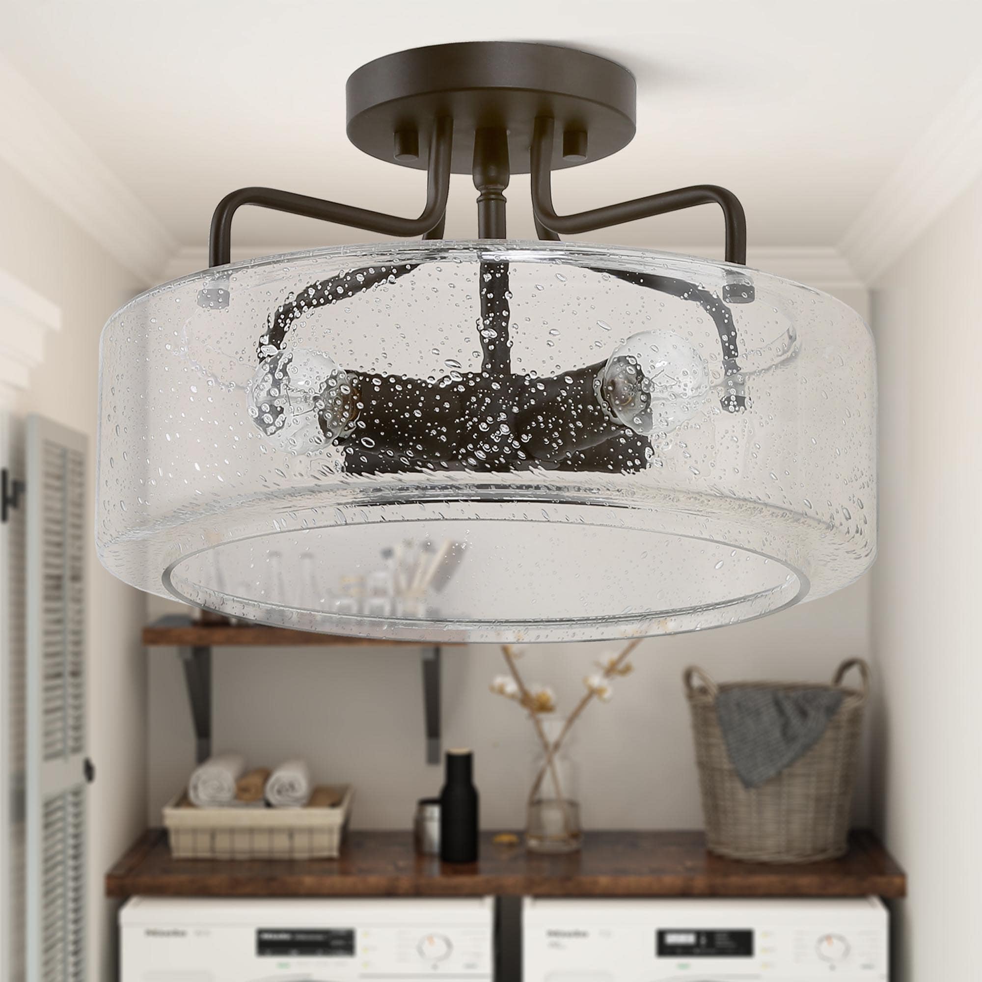 Modern Farmhouse 4 Lights Full Flush Mount Ceilling Lighting Fixture W12 X H8