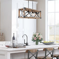 4 Light Black Metal And Natural Wood Kitchen Island Chandelier L27.5 Xw10 Xh10