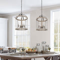 Farmhouse Wood Chandelier 4 Light Bird Cage Design Pendant L15.9 Xw15.9 Xh22.4